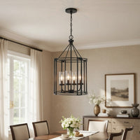 4-Light Chandelier with Clear Glass Shades, 26 Inch Black Round Cage - BM351656