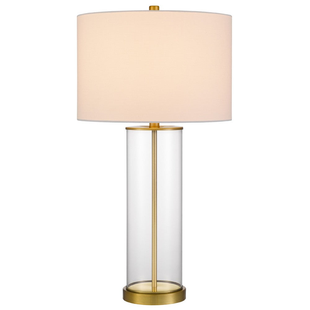 Table Lamp Set of 2, Off White Shade, Round Glass Base, Brass Accents - BM351657