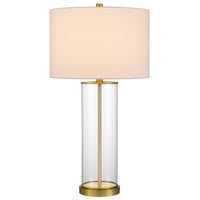 Table Lamp Set of 2, Off White Shade, Round Glass Base, Brass Accents - BM351657