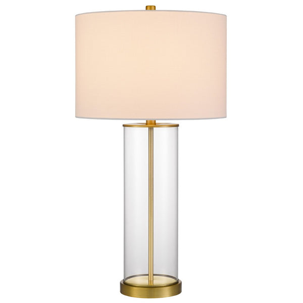 Table Lamp Set of 2, Off White Shade, Round Glass Base, Brass Accents - BM351657