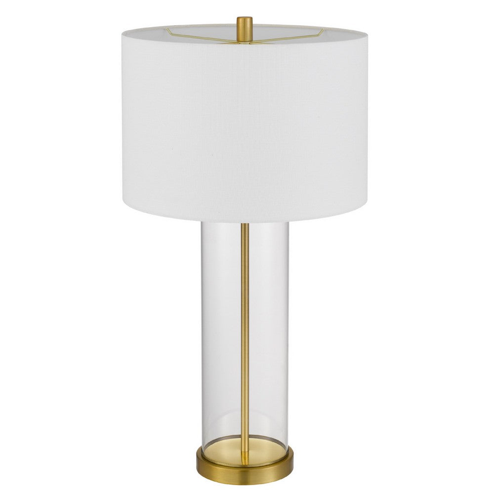 Table Lamp Set of 2, Off White Shade, Round Glass Base, Brass Accents - BM351657