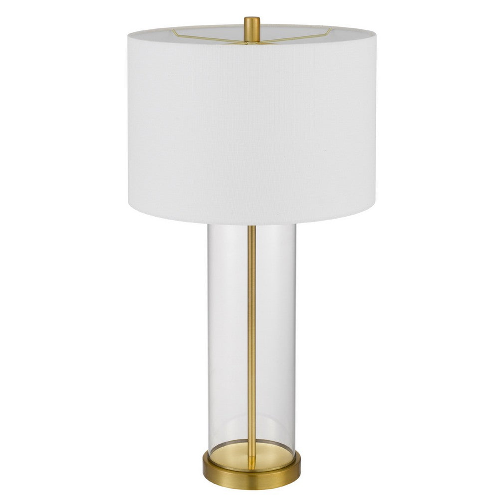 Table Lamp Set of 2, Off White Shade, Round Glass Base, Brass Accents - BM351657