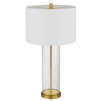 Table Lamp Set of 2, Off White Shade, Round Glass Base, Brass Accents - BM351657