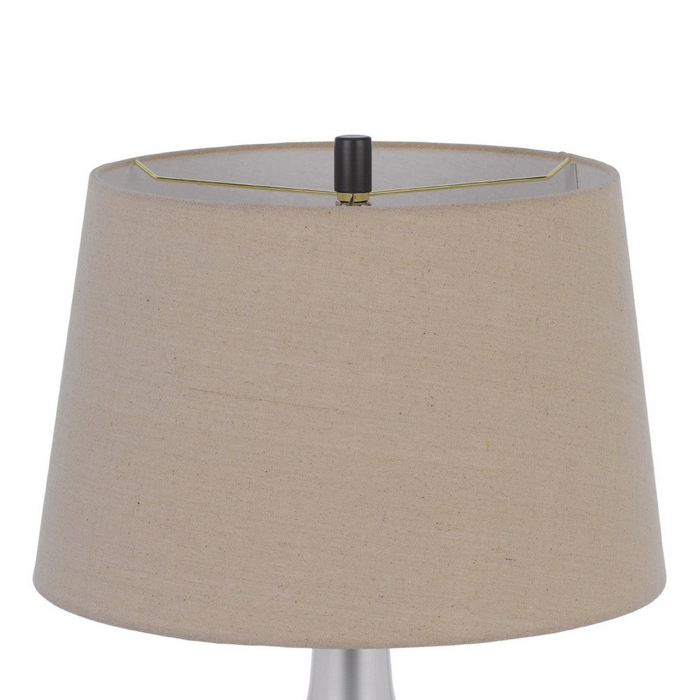 Table Lamp, Oatmeal Linen Shade, Frosted White Glass with Black Mesh - BM351658