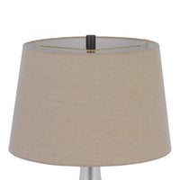 Table Lamp, Oatmeal Linen Shade, Frosted White Glass with Black Mesh - BM351658