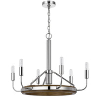 6-Light Candelabra Chandelier with LED, Chrome and Oak Wood, 26 Inch - BM351659
