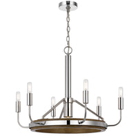 6-Light Candelabra Chandelier with LED, Chrome and Oak Wood, 26 Inch - BM351659