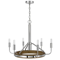 6-Light Candelabra Chandelier with LED, Chrome and Oak Wood, 26 Inch - BM351659