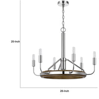 6-Light Candelabra Chandelier with LED, Chrome and Oak Wood, 26 Inch - BM351659