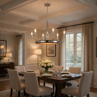 6-Light Candelabra Chandelier with LED, Chrome and Oak Wood, 26 Inch - BM351659