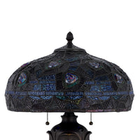 Table Lamp with Pull Chain, Blue Tiffany Stained Glass, 26 Inch Dark Bronze - BM351660