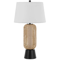 Table Lamp with LED Light, White Shade, Modern Brown Wicker, 30 Inch - BM351661