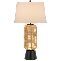 Table Lamp with LED Light, White Shade, Modern Brown Wicker, 30 Inch - BM351661