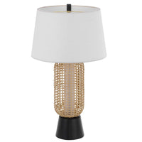 Table Lamp with LED Light, White Shade, Modern Brown Wicker, 30 Inch - BM351661