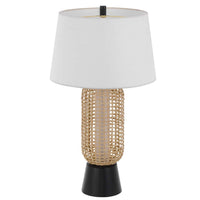 Table Lamp with LED Light, White Shade, Modern Brown Wicker, 30 Inch - BM351661