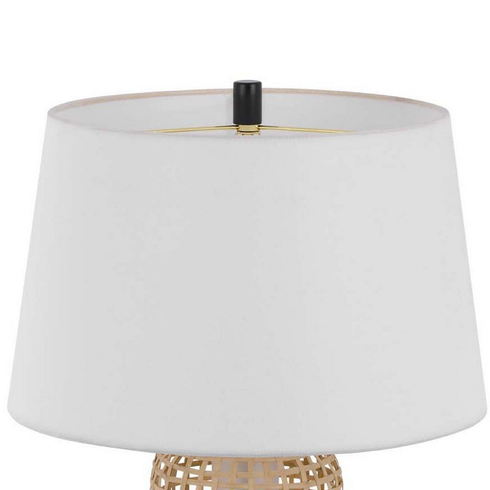 Table Lamp with LED Light, White Shade, Modern Brown Wicker, 30 Inch - BM351661