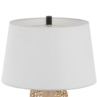 Table Lamp with LED Light, White Shade, Modern Brown Wicker, 30 Inch - BM351661