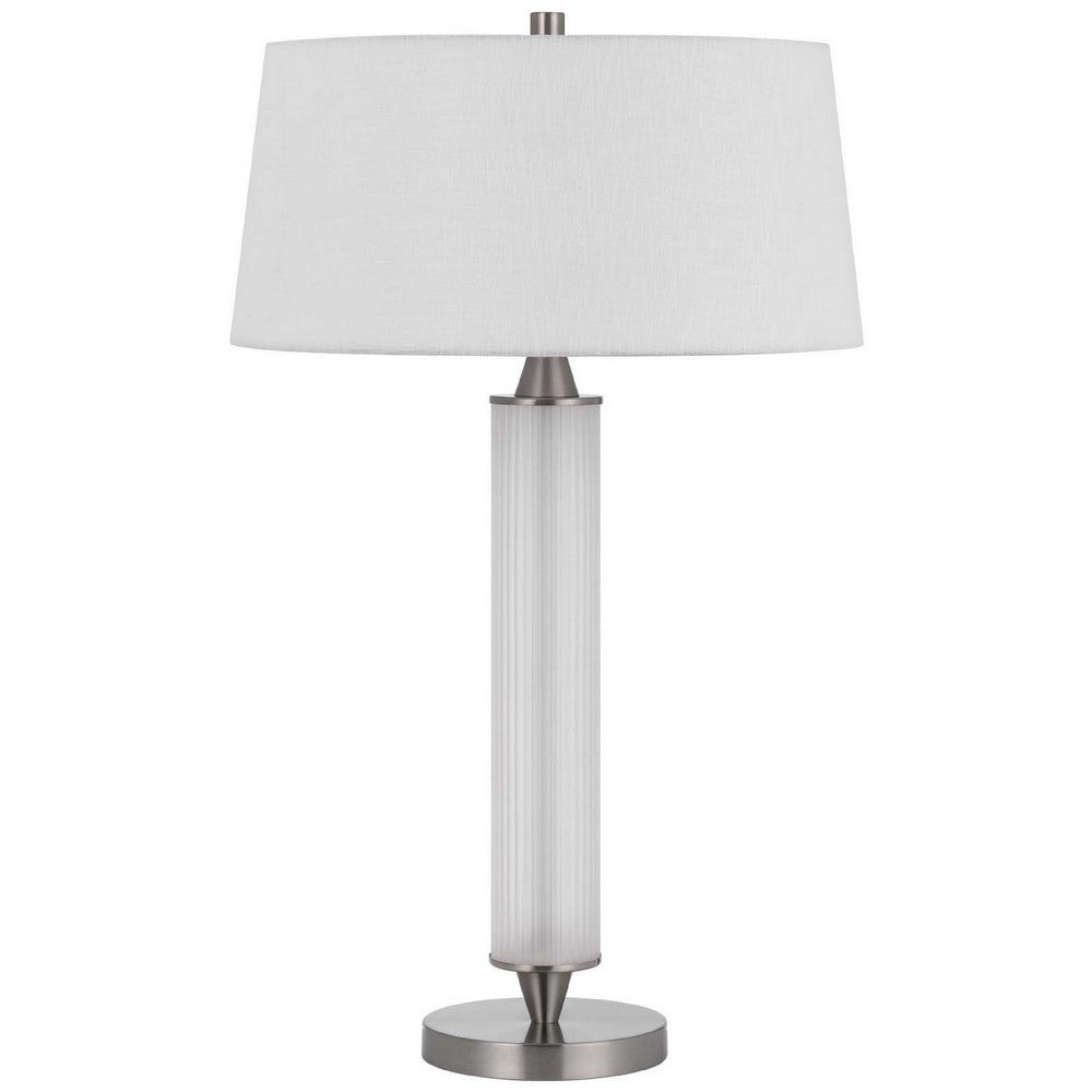 Table Lamp with LED Light, White Shade, Fluted Frosted Glass, 30 Inch - BM351662