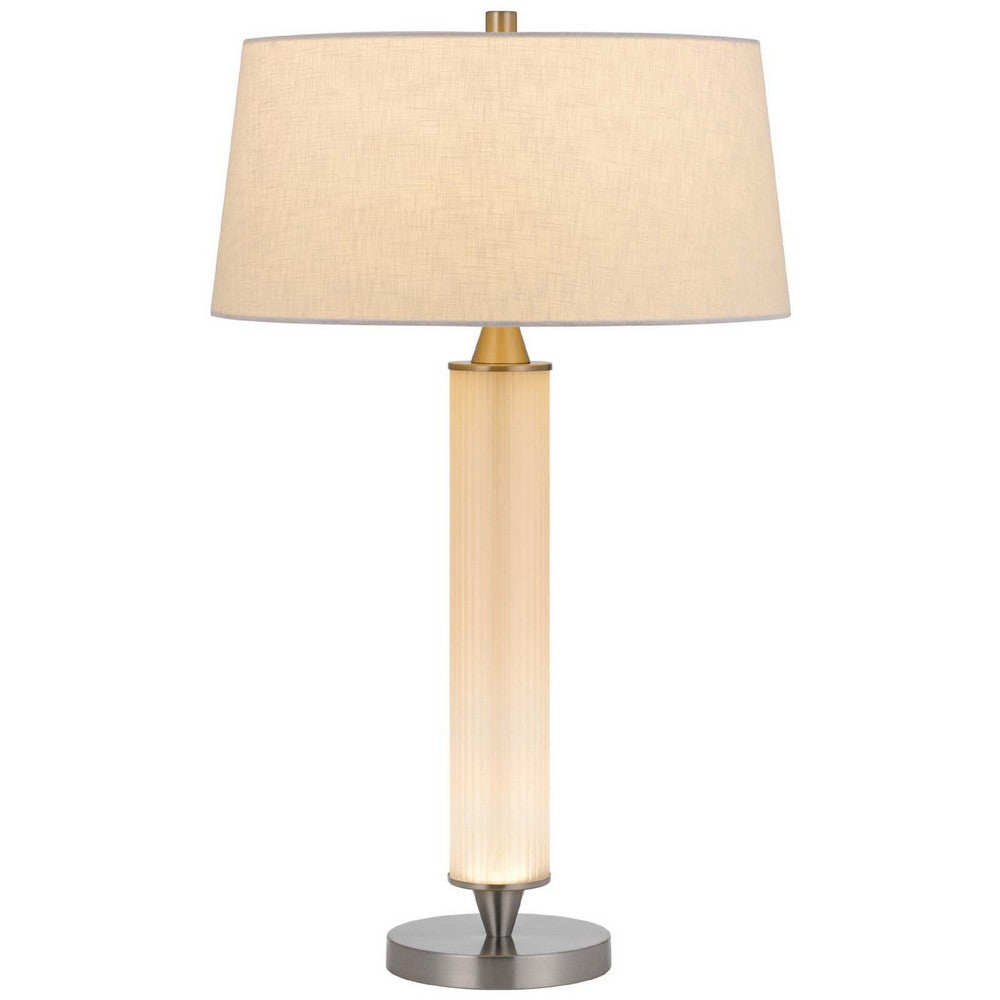 Table Lamp with LED Light, White Shade, Fluted Frosted Glass, 30 Inch - BM351662