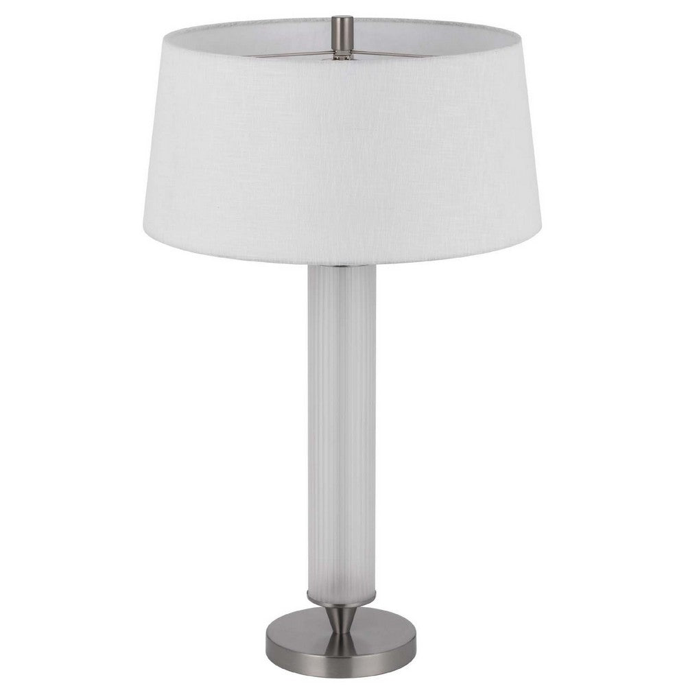 Table Lamp with LED Light, White Shade, Fluted Frosted Glass, 30 Inch - BM351662