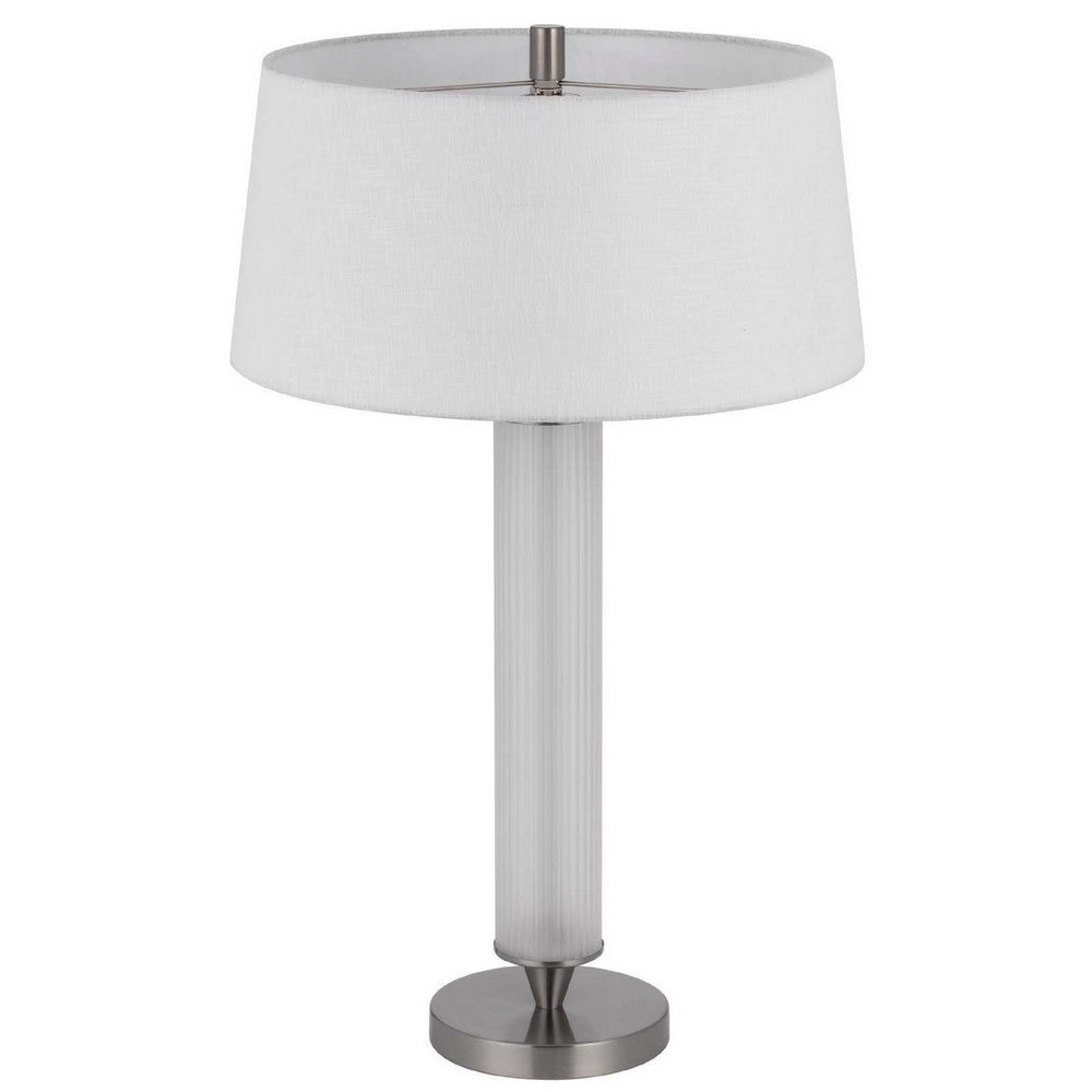 Table Lamp with LED Light, White Shade, Fluted Frosted Glass, 30 Inch - BM351662