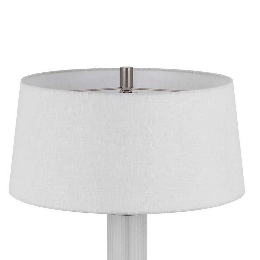 Table Lamp with LED Light, White Shade, Fluted Frosted Glass, 30 Inch - BM351662