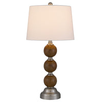 Table Lamp Set of 2, Off White Shade, Stacked Bead Base, 28in Brushed Steel - BM351663