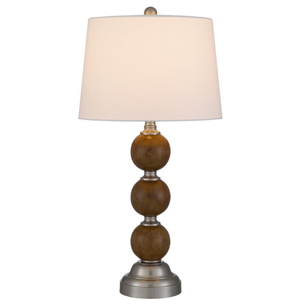 Table Lamp Set of 2, Off White Shade, Stacked Bead Base, 28in Brushed Steel - BM351663