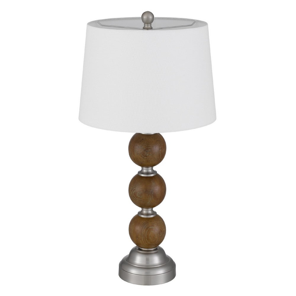 Table Lamp Set of 2, Off White Shade, Stacked Bead Base, 28in Brushed Steel - BM351663