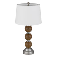 Table Lamp Set of 2, Off White Shade, Stacked Bead Base, 28in Brushed Steel - BM351663