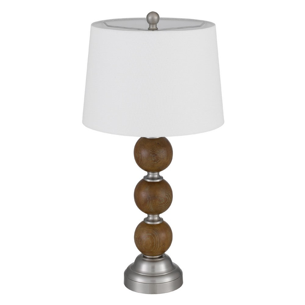 Table Lamp Set of 2, Off White Shade, Stacked Bead Base, 28in Brushed Steel - BM351663