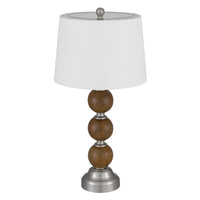 Table Lamp Set of 2, Off White Shade, Stacked Bead Base, 28in Brushed Steel - BM351663