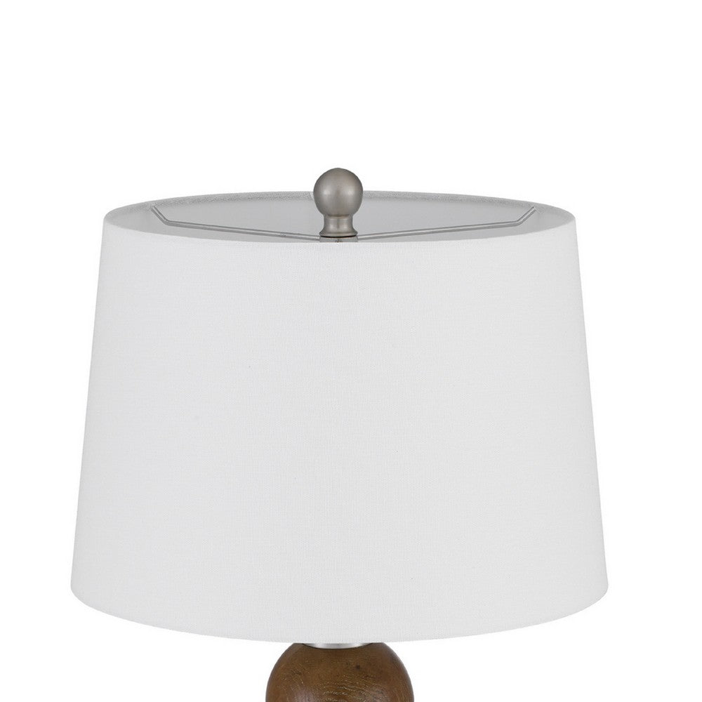 Table Lamp Set of 2, Off White Shade, Stacked Bead Base, 28in Brushed Steel - BM351663