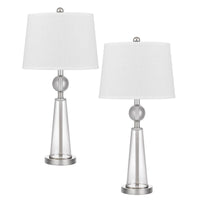 Table Lamp Set of 2, Off White Shade, Taper Glass Base, Brushed Steel - BM351665