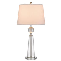 Table Lamp Set of 2, Off White Shade, Taper Glass Base, Brushed Steel - BM351665