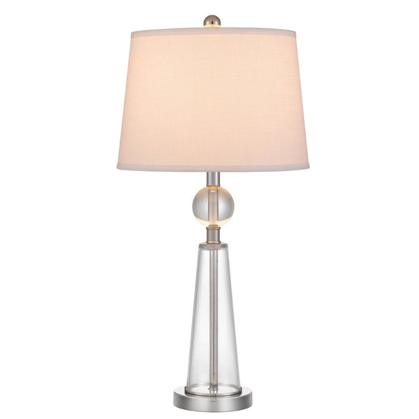 Table Lamp Set of 2, Off White Shade, Taper Glass Base, Brushed Steel - BM351665