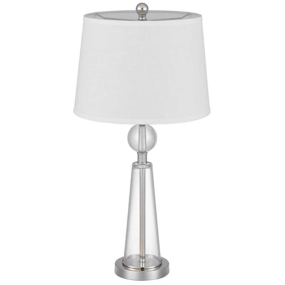 Table Lamp Set of 2, Off White Shade, Taper Glass Base, Brushed Steel - BM351665