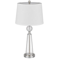 Table Lamp Set of 2, Off White Shade, Taper Glass Base, Brushed Steel - BM351665