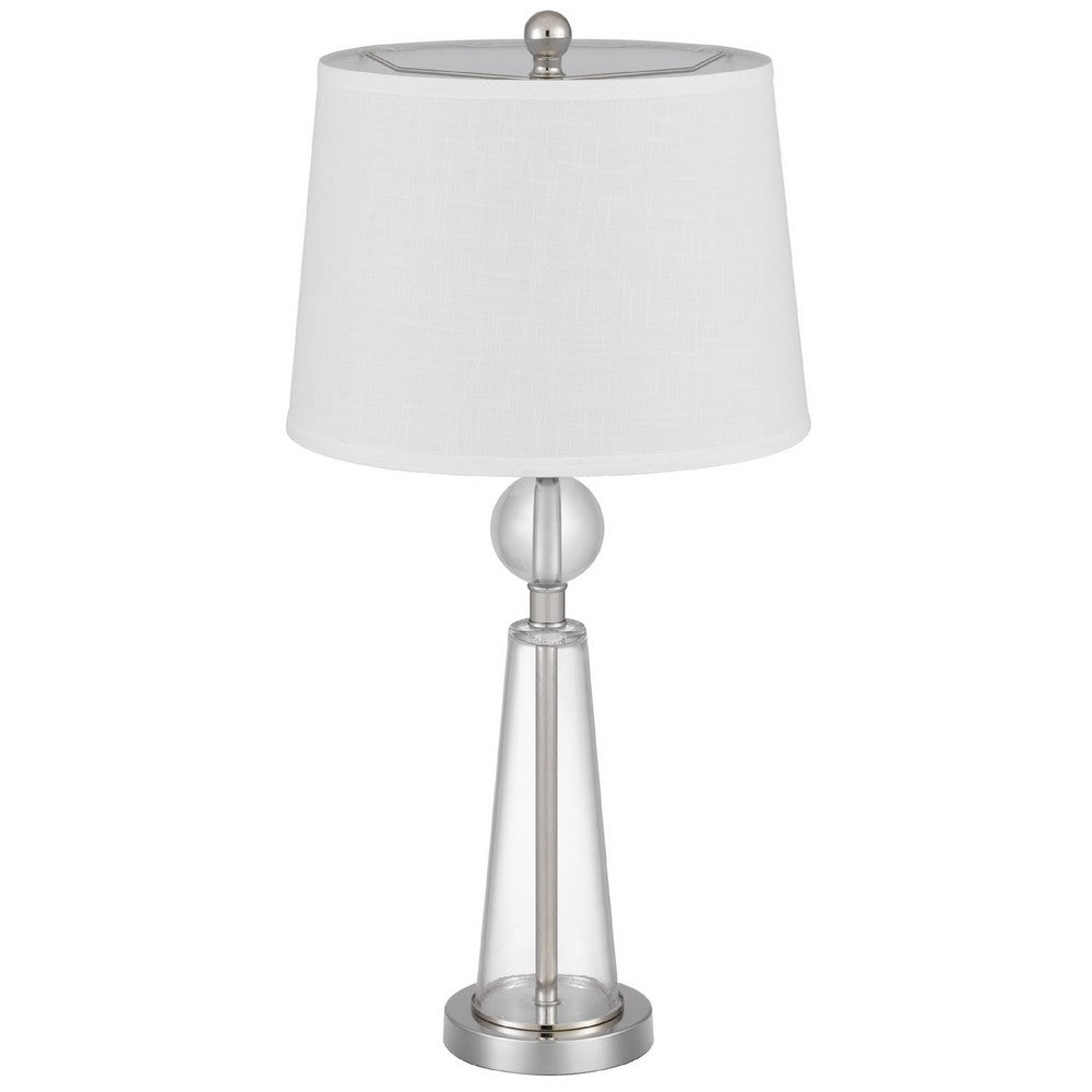 Table Lamp Set of 2, Off White Shade, Taper Glass Base, Brushed Steel - BM351665