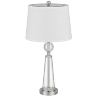 Table Lamp Set of 2, Off White Shade, Taper Glass Base, Brushed Steel - BM351665