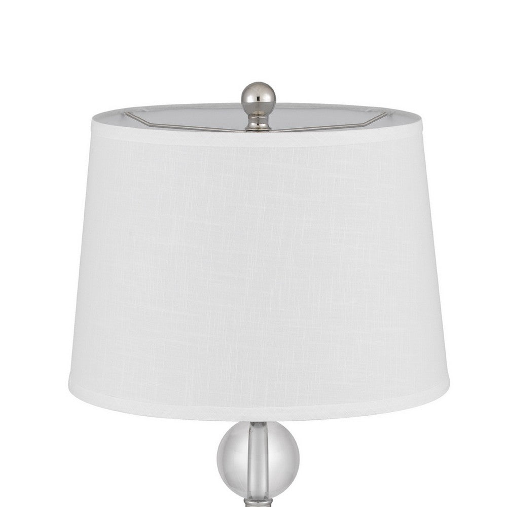 Table Lamp Set of 2, Off White Shade, Taper Glass Base, Brushed Steel - BM351665