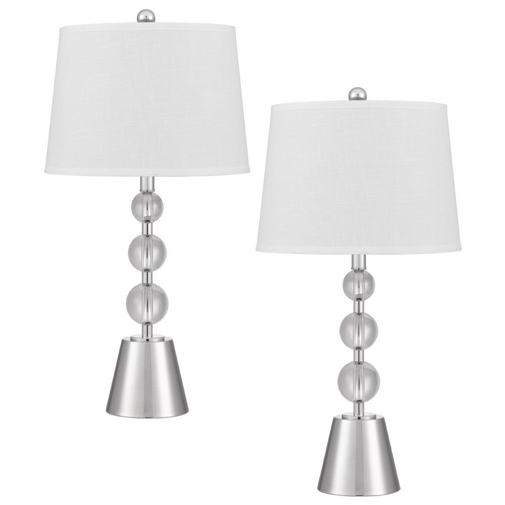 Table Lamp Set of 2, Off White Shade, Brushed Steel Stacked Beaded Base - BM351666