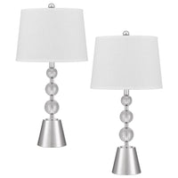 Table Lamp Set of 2, Off White Shade, Brushed Steel Stacked Beaded Base - BM351666