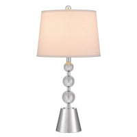 Table Lamp Set of 2, Off White Shade, Brushed Steel Stacked Beaded Base - BM351666