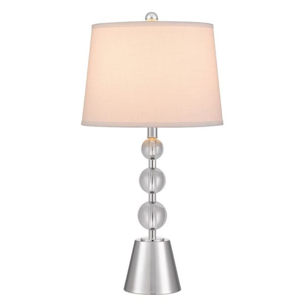 Table Lamp Set of 2, Off White Shade, Brushed Steel Stacked Beaded Base - BM351666