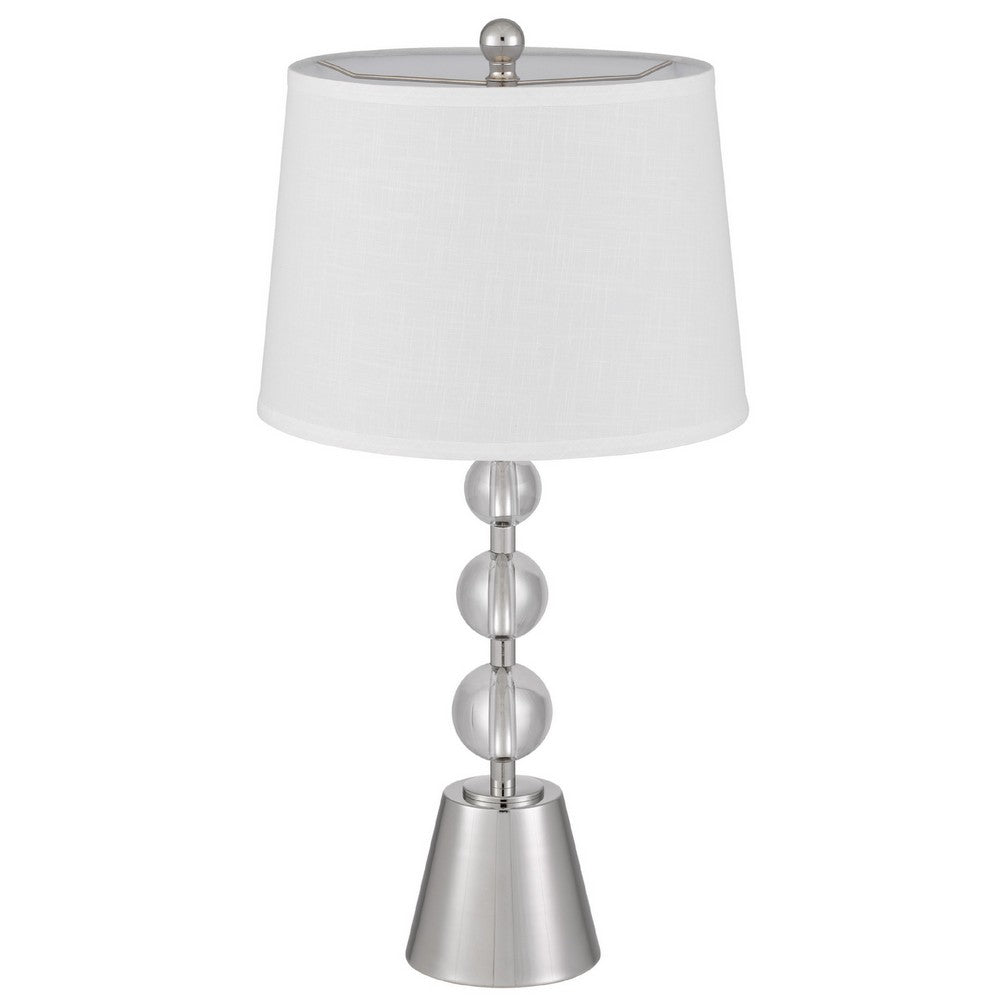 Table Lamp Set of 2, Off White Shade, Brushed Steel Stacked Beaded Base - BM351666