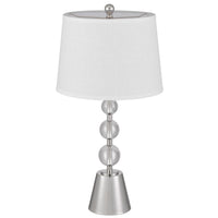 Table Lamp Set of 2, Off White Shade, Brushed Steel Stacked Beaded Base - BM351666