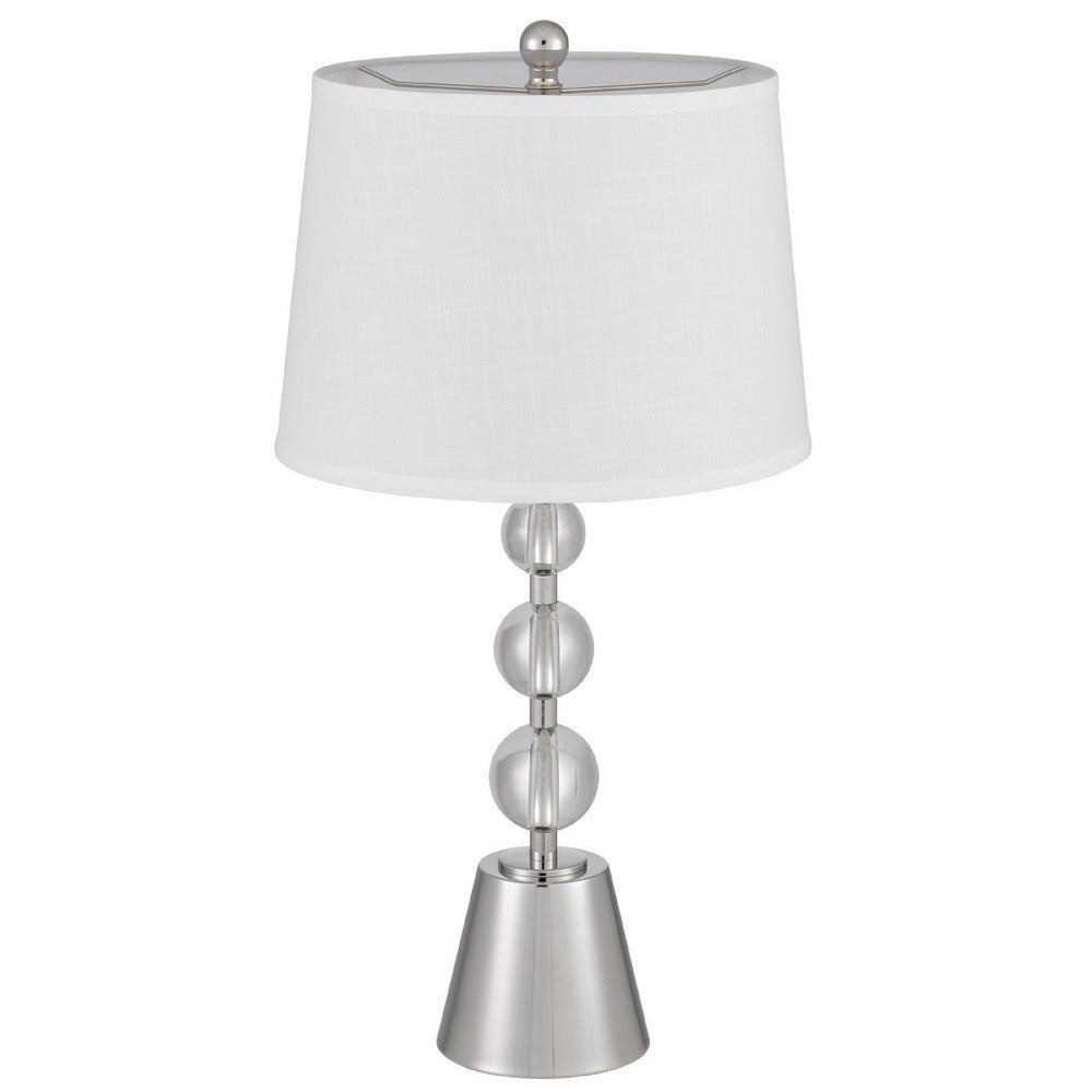 Table Lamp Set of 2, Off White Shade, Brushed Steel Stacked Beaded Base - BM351666