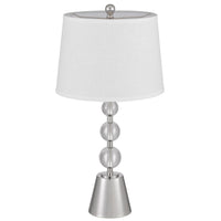 Table Lamp Set of 2, Off White Shade, Brushed Steel Stacked Beaded Base - BM351666
