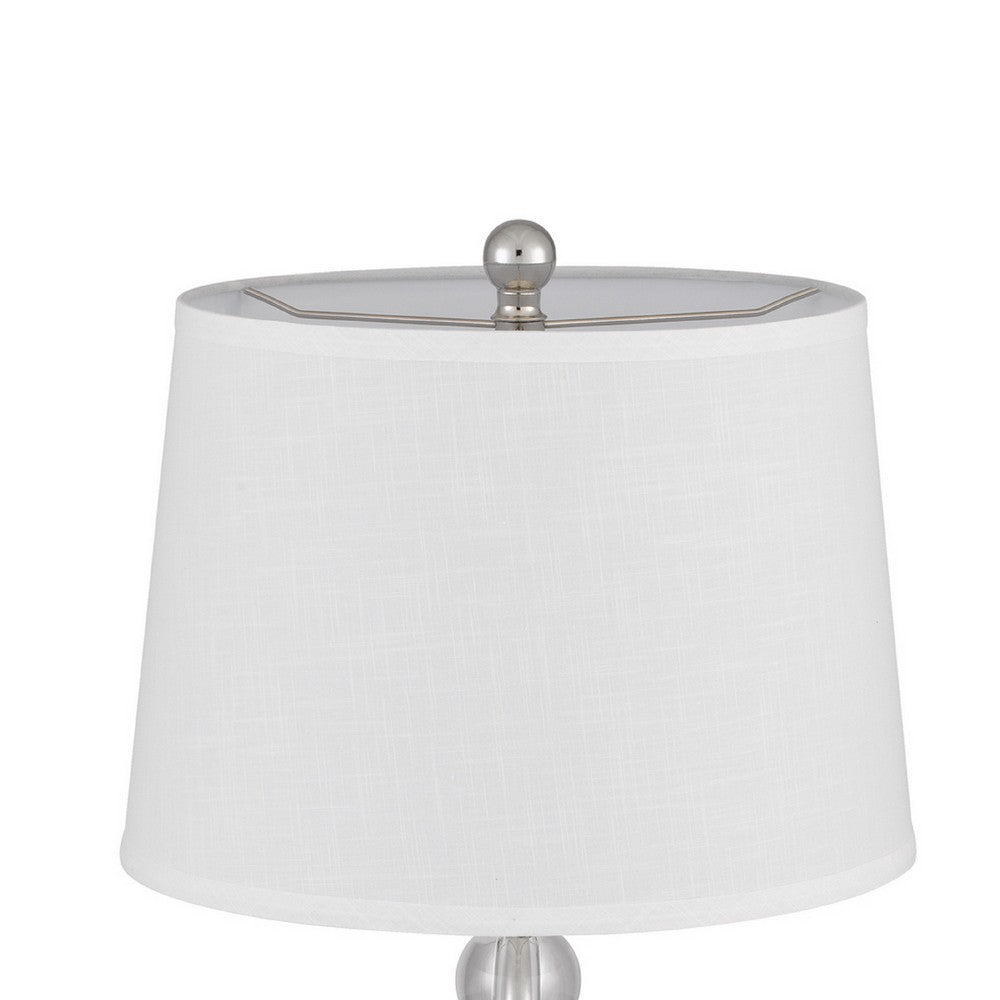 Table Lamp Set of 2, Off White Shade, Brushed Steel Stacked Beaded Base - BM351666